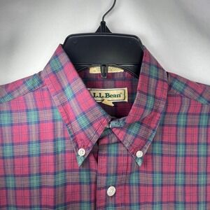 Vtg LL Bean 90s Plaid Men Shirt Small Red Green Button Long Sleeve Tartan Cotton